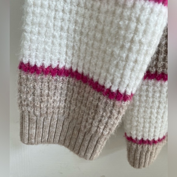 AEO Dreamspun Pink Cream Tan Oversized Stripe Sweater XS - Picture 5 of 6